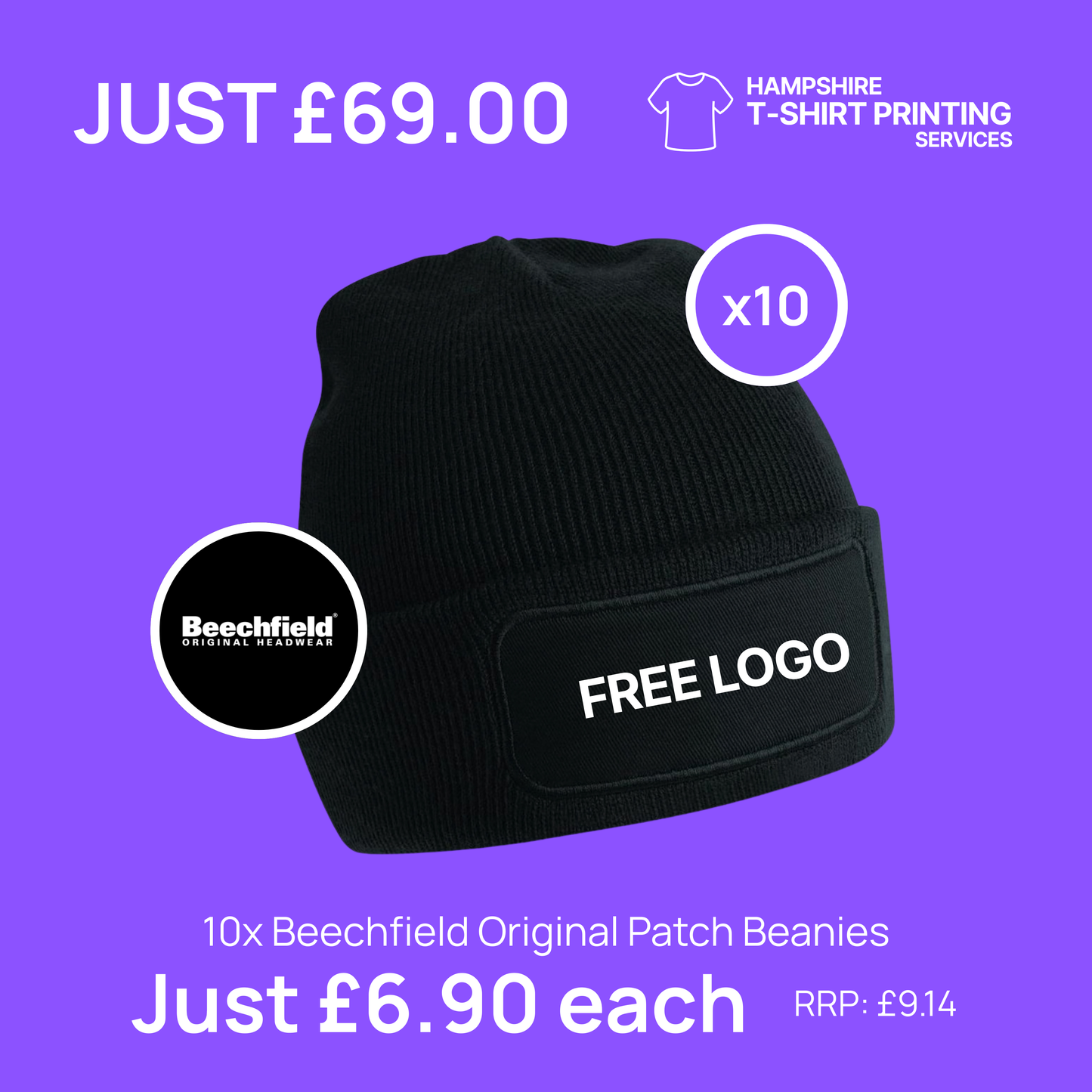 10x Beechfield Original Patch Beanie Bundle