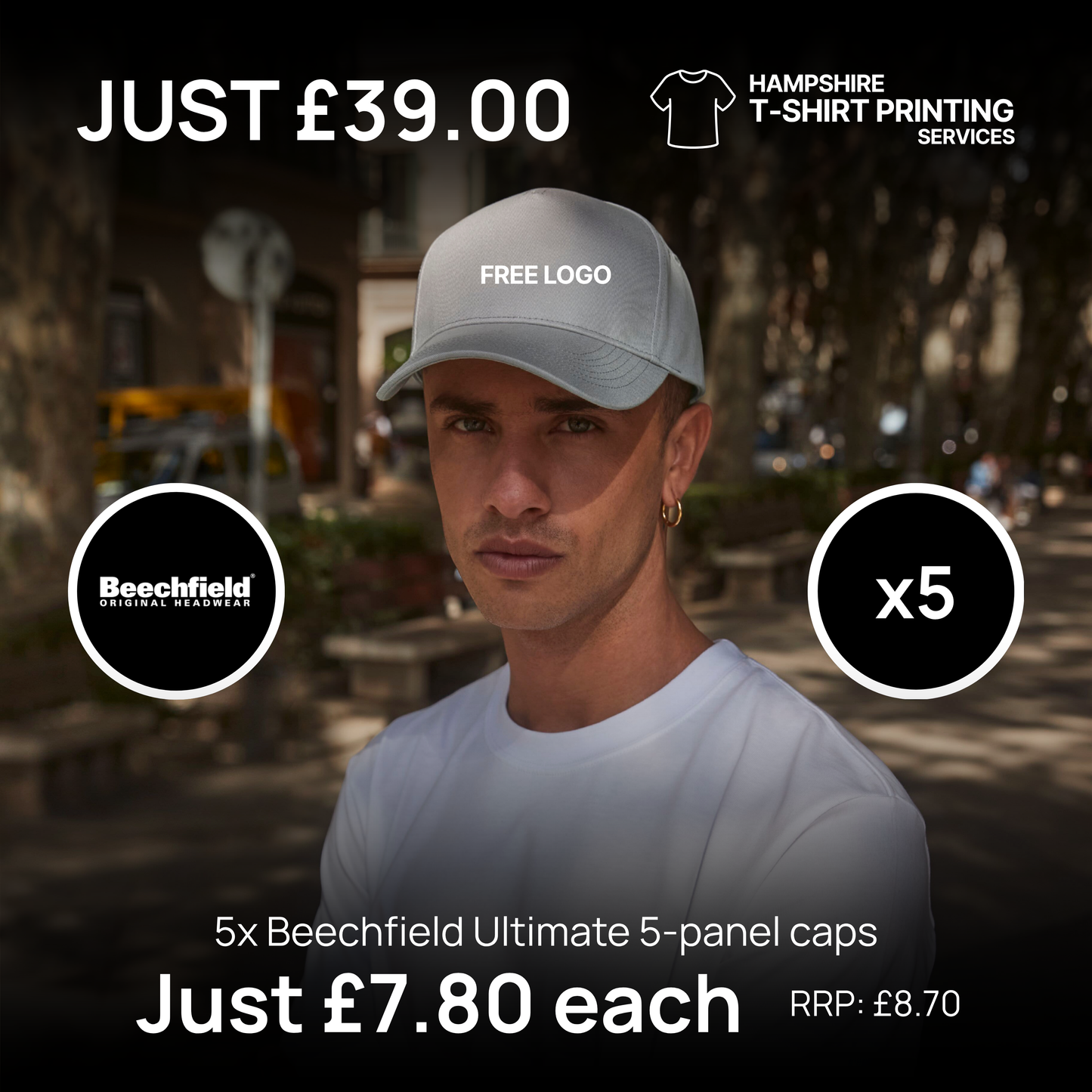 5x Beechfield Ultimate 5-panel cap bundle