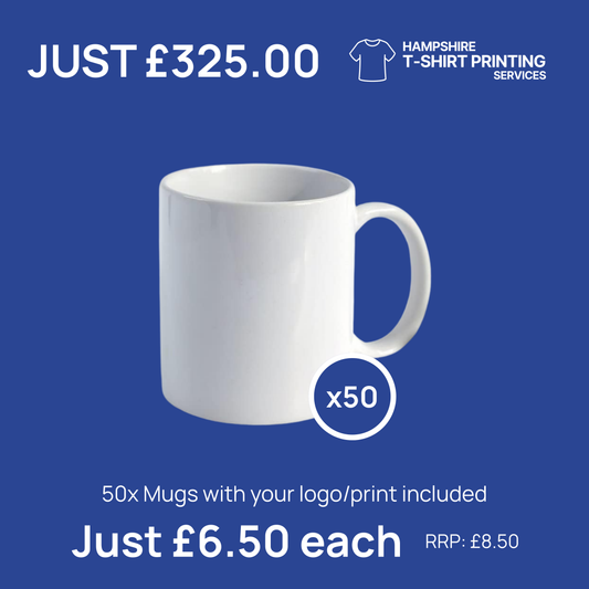 x50 Custom Printed 11oz White Mug Bundle (Printing Included)
