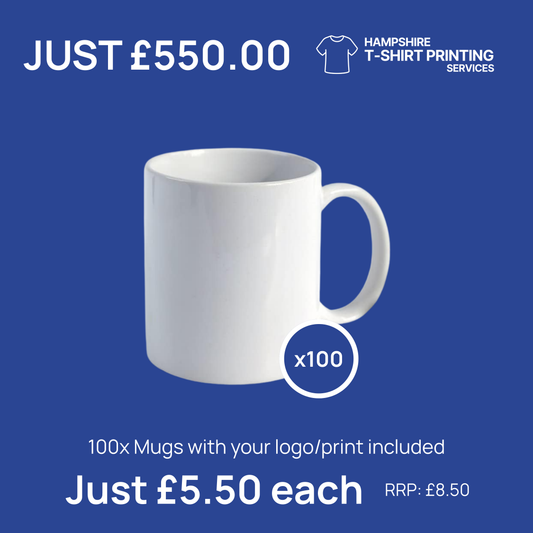 x100 Custom Printed 11oz White Mug Bundle (Printing Included)